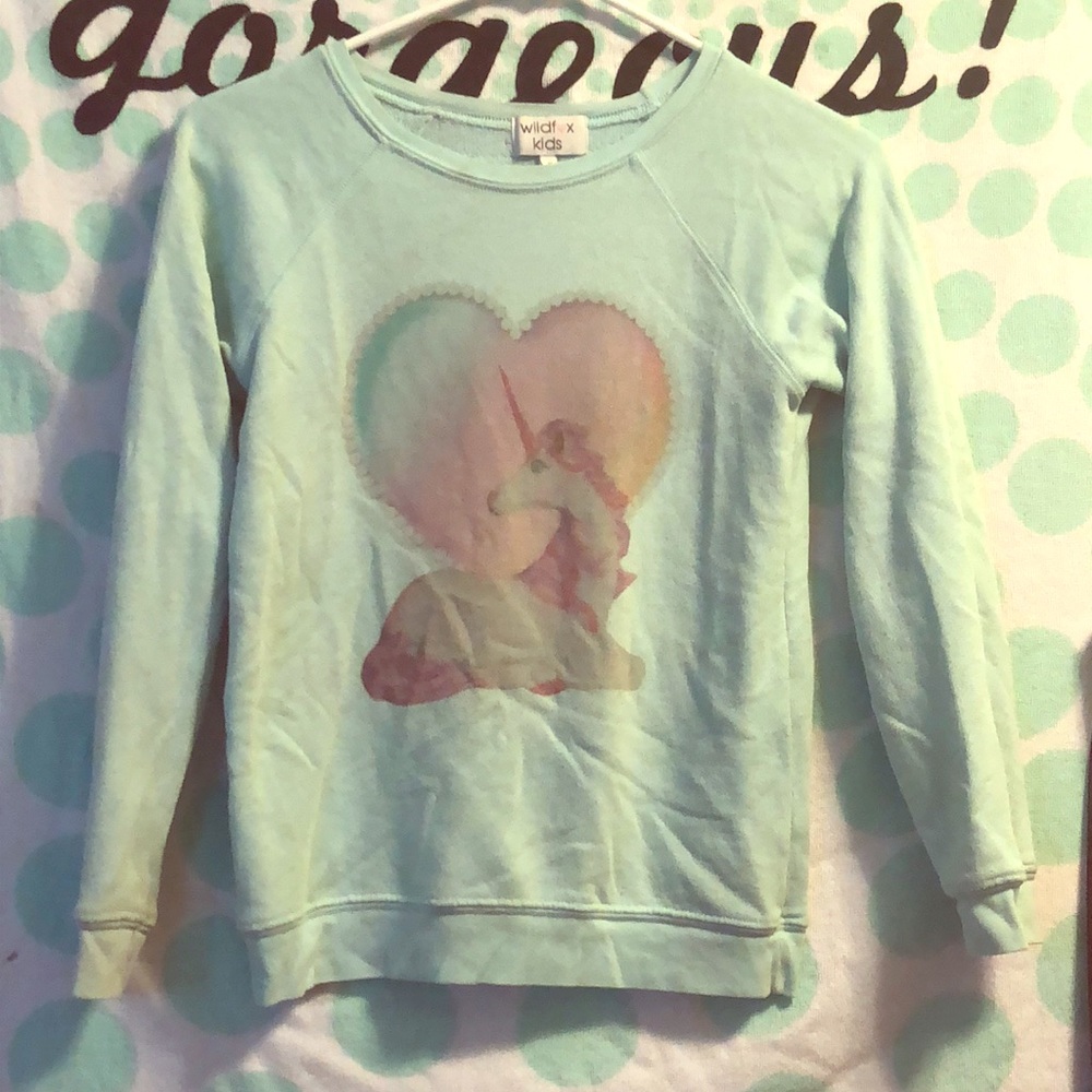 Blueish green unicorn girls sweater